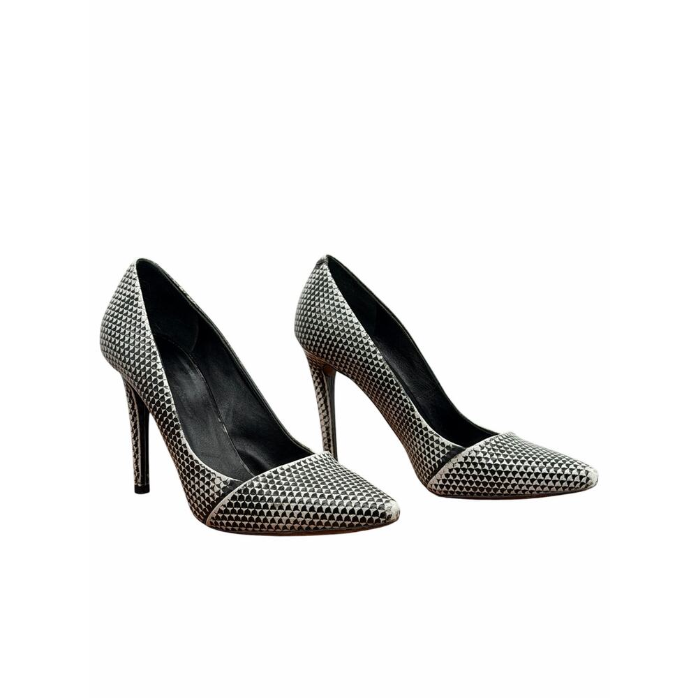 Proenza Schouler Italian Leather Pumps Womens 38 White Black Pointed Toe Graphic